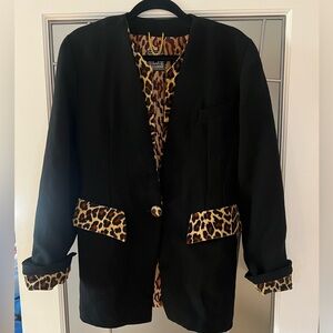 Bestini Vintage Black Leopard Accent Blazer Made in France 90s